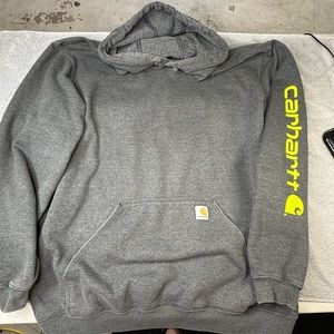 Carhartt hoodie mens grey with green writing size XL Tall original fit